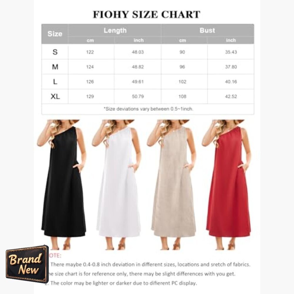 Linen Maxi Dress One Shoulder Sleeveless with Pockets Summer Casual - Picture 7 of 7